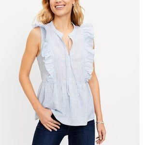 NWT Loft Striped Ruffled Tie Neck Peplum Top, size LP